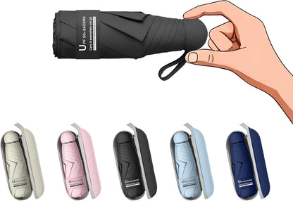 BAODINI Travel Essentials Mini Umbrella for Purse With Case Small Compact UV Sun Protection Lightweight Tiny Pocket Manual Open Close Umbrella for Women Kids and Men Fit Purse Backpack