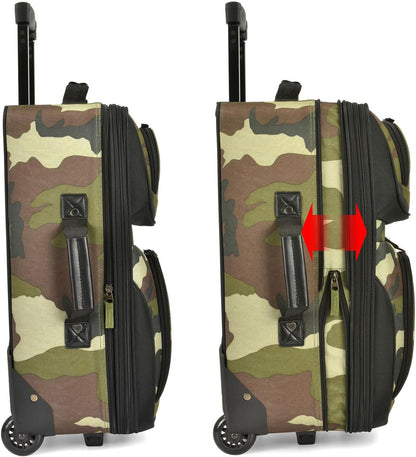 U.S. Traveler Lightweight Rolling 20" Carry On Luggage Softside Suitcase, Camouflage, 2 Wheel Single