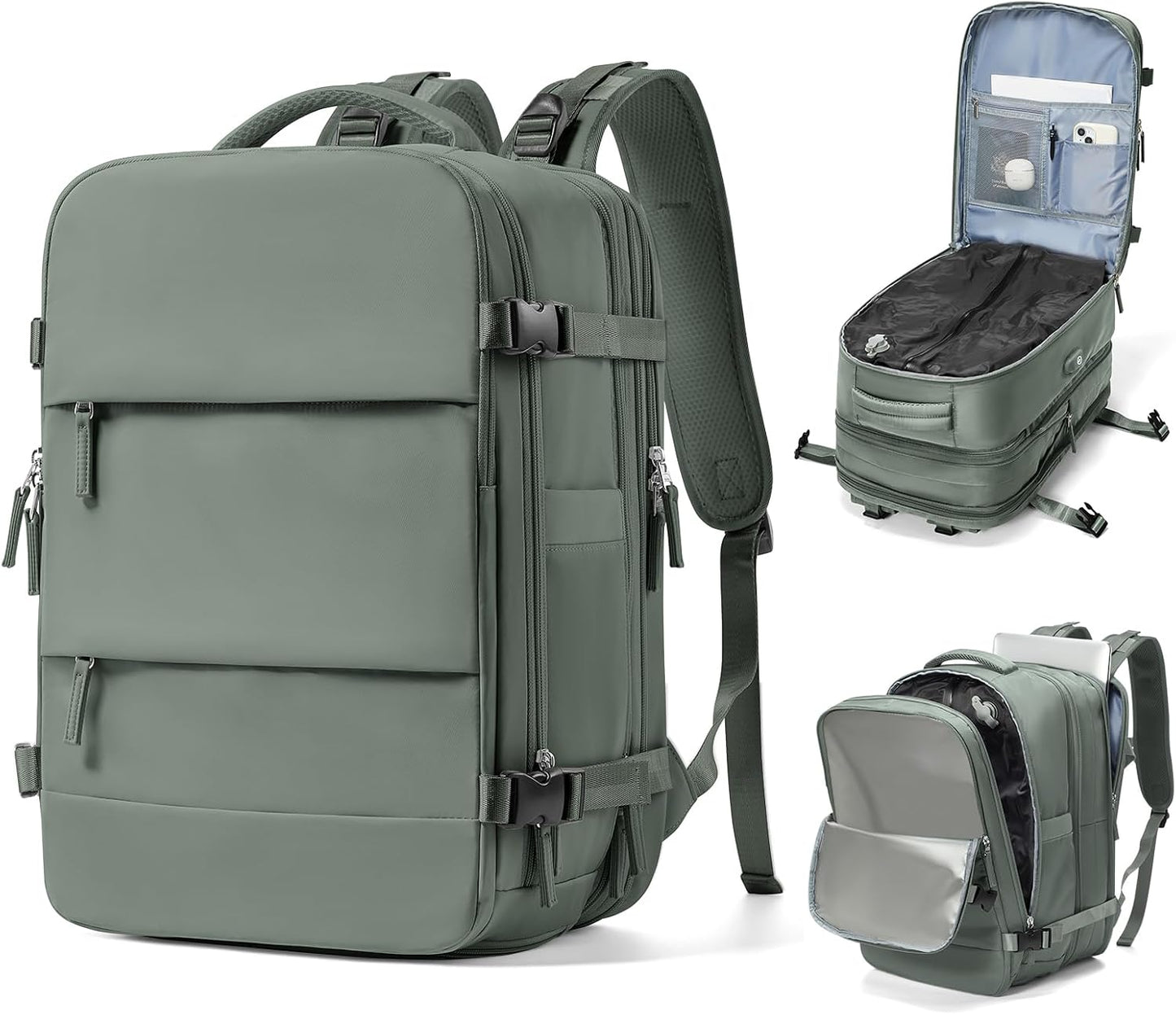 Vacuum Backpack With Vacuum Compression,Expanded Travel Laptop Backpacks For Women Men,Carry On Backpack Vacpack Backpacks With Pump Seal Packing, Personal Item Travel Bag Olive Green