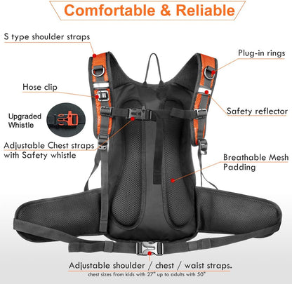 Insulated Hydration Backpack Pack with 3L BPA Free Leak Proof Water Bladder, Large Storage Lightweight Hiking Daypack with Waist Pouches & Cooler Layer, for Running, Biking, Camping, Festival