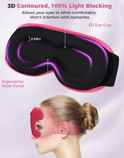 3D Contoured Sleep Mask with Bluetooth Headphones, Eye Masks for Sleep, Sleeping Mask with Ultra-Thin Stereo Speakers for Men, Women, Gifts - Rose Red