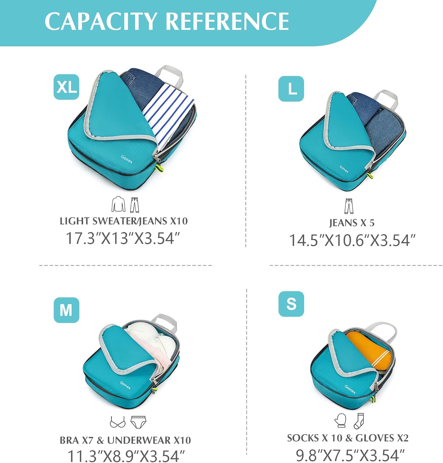 Gonex Compression Packing Cubes, 3pcs/4pcs Expandable Storage Travel Luggage Bags Organizers