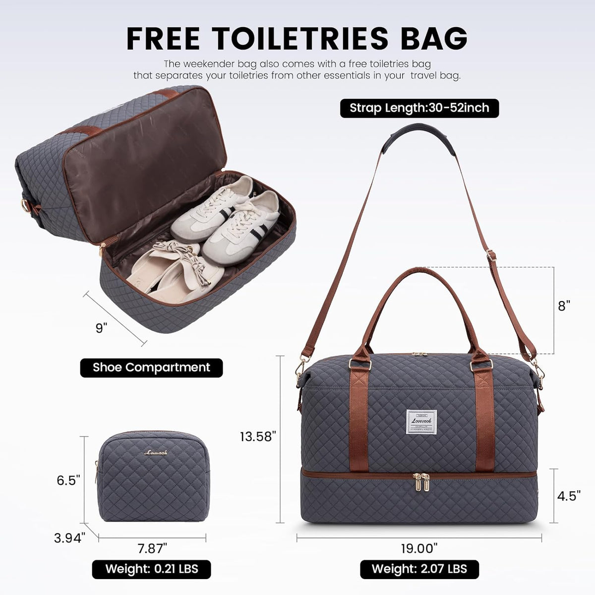 LOVEVOOK Travel Duffle Bag,Weekender Bags for Women with Shoe Compartment，Carry on Overnight Bag with Toiletry Bag,Gym Duffel Bag with Wet Pocket, Hospital Bags for Labor and Delivery