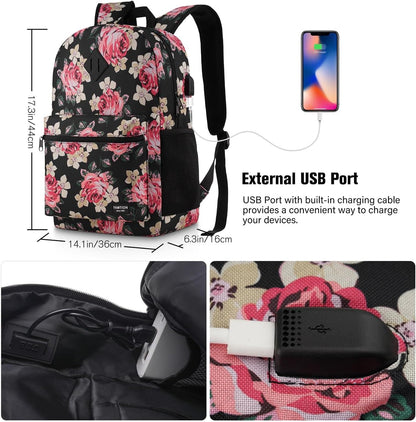 School Backpack,Classic Bookbag Women and Teen Girl Schoolbag with USB Port for High School College Office Work Travel