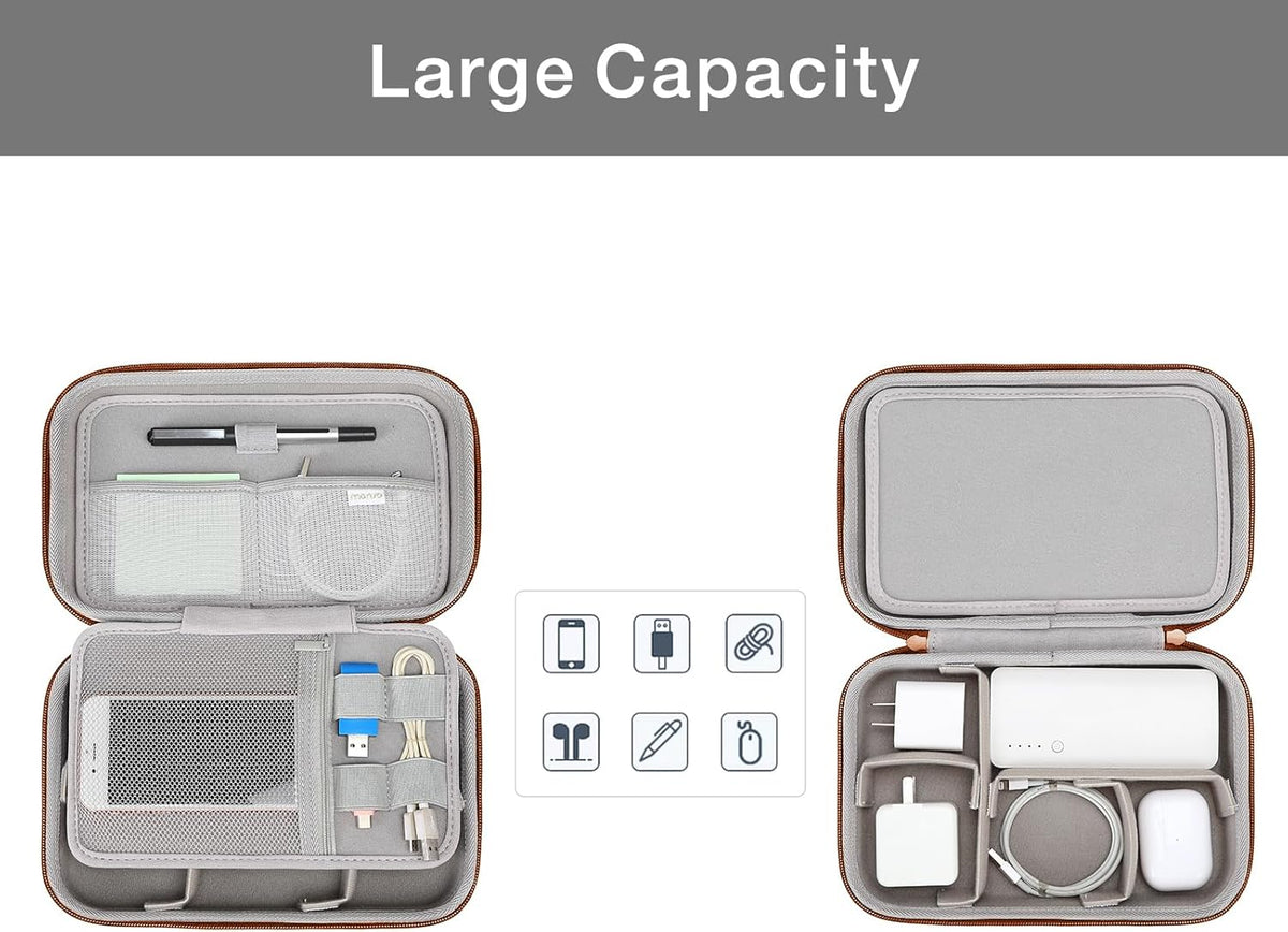 MOSISO Electronic Organizer Travel Case Compatible with MacBook Power Adapter, Compatible with Magic Mouse & Pencil, SD Card, USB Flash Disk with 4 Modular Insert & 2 Cable Tie & Snap Hook, Brown