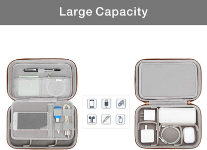 MOSISO Electronic Organizer Travel Case Compatible with MacBook Power Adapter, Compatible with Magic Mouse & Pencil, SD Card, USB Flash Disk with 4 Modular Insert & 2 Cable Tie & Snap Hook, Brown