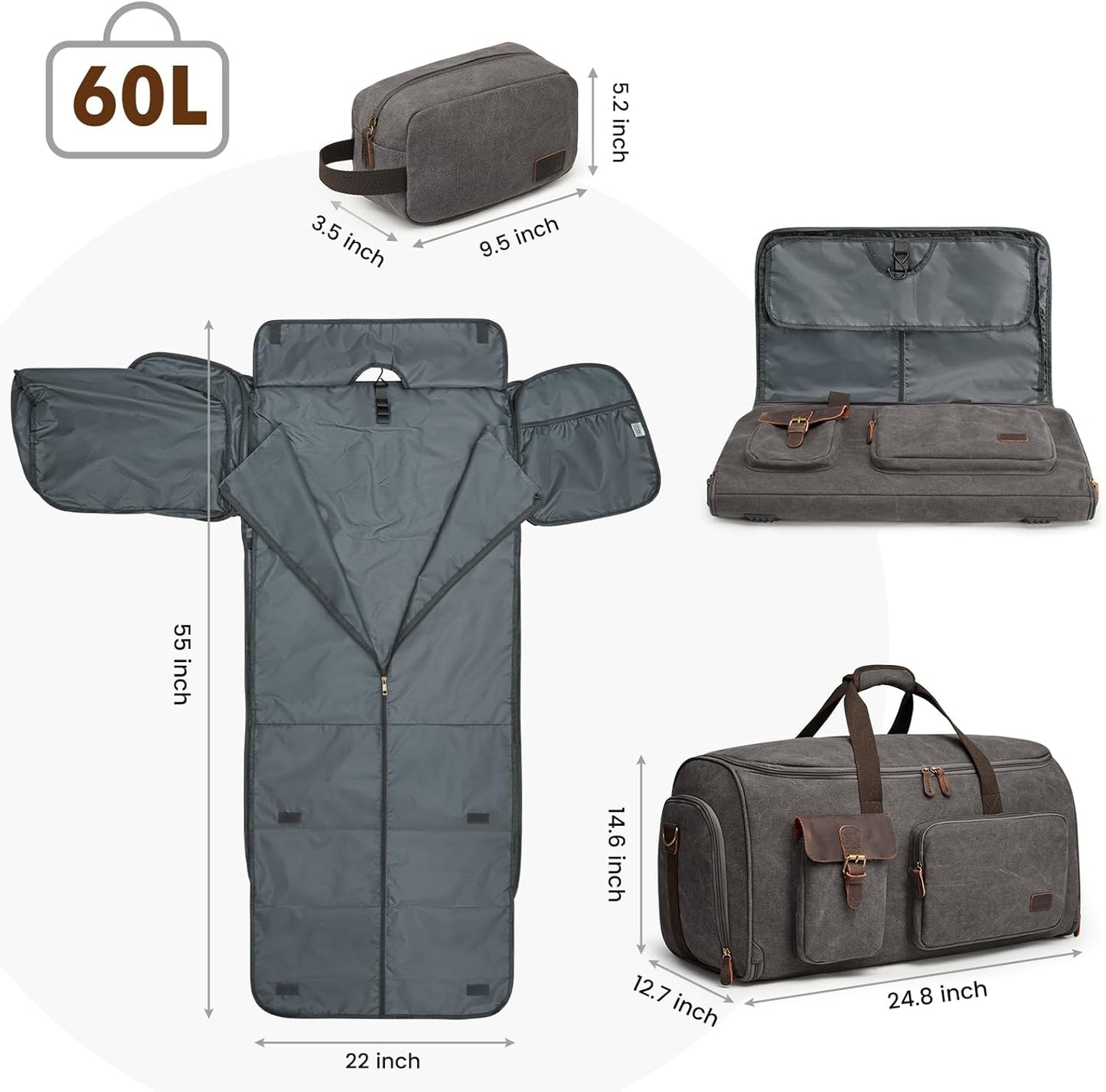 S-ZONE Garment Bags for Travel Convertible Garment Duffle Bags for Travel Suit Carry on Luggage for Men Hanging Suitcase