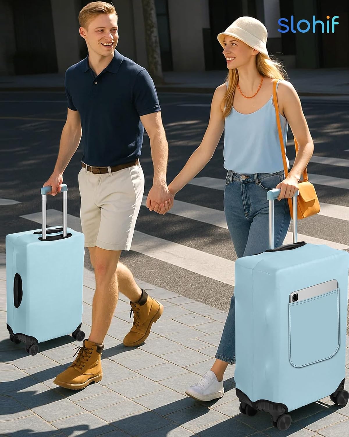 Slohif Luggage Cover for Suitcase Tsa Approved Protector - Luggage Sleeve Suit Case Cover Travel Stretch Large Baggage Case Protective Washable Fit 30-32 Inch Light Blue