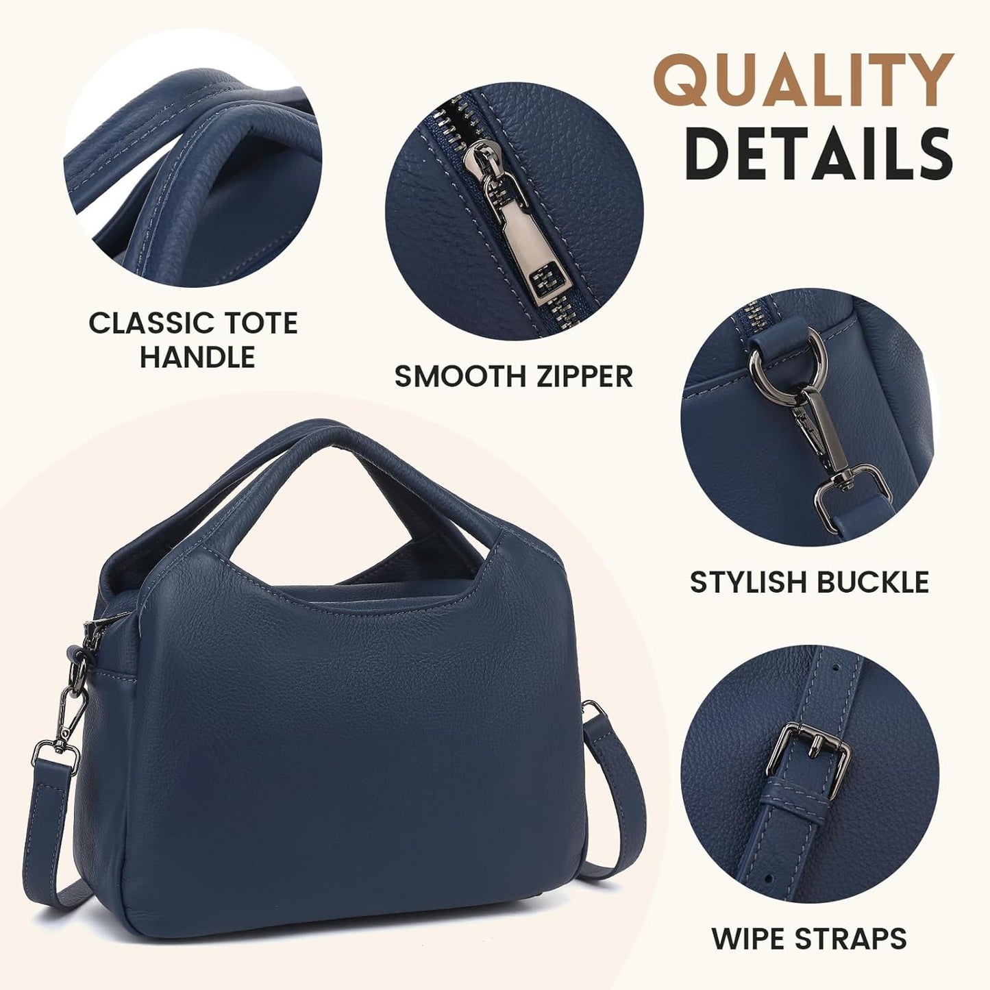 KOGTLA Genuine Leather Purses for Women, Crossbody Shoulder Bags with Top-Handle, Tote Satchel Handbags