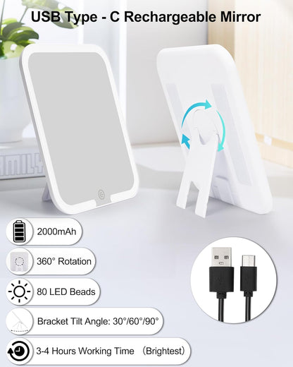 Chomeiu Makeup Bag with LED Mirror, Travel Makeup Case for Women and Makeup Artists Cosmetic Organizer Large Make Up Bags with Light Up Mirror, 3 Color Lights, Adjustable Dividers, Crocodile Pattern