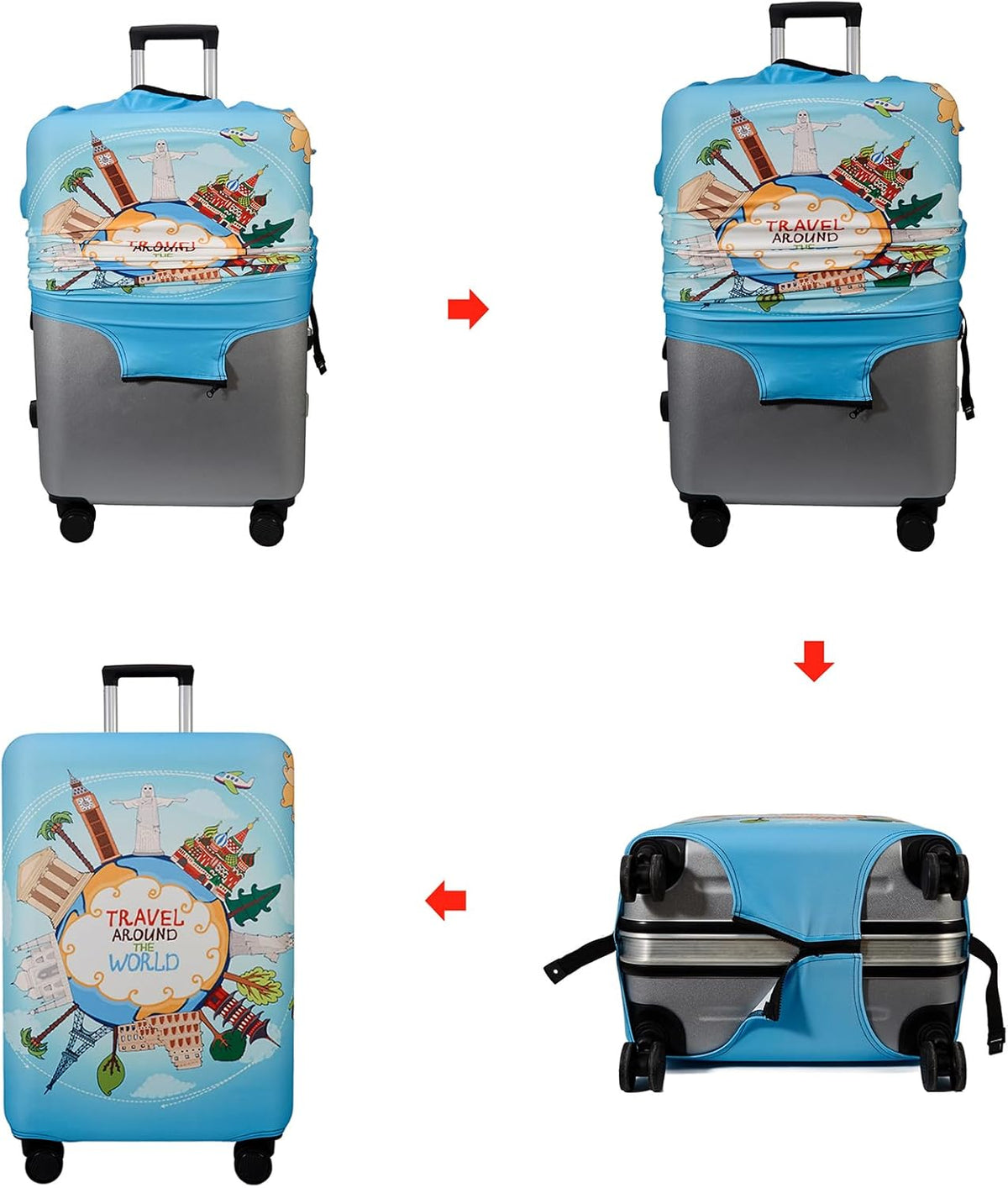 WUJIAONIAO Travel Luggage Cover Baggage Suitcase Cover Protector Skins 18-32 Inch (ocean, L (for 25-28 inch luggage))