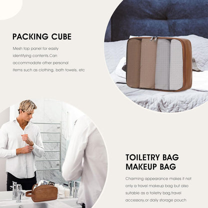 Wogarl 3PCS Leather Weekender Bag for Women Men Large Overnight Bag Travel Duffel Bag with Shoe Compartment Toiletry Packing Cube Carry On Bag Fit 21"" Laptop(Light Brown), YT042