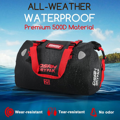 Waterproof Duffel Bag - Motorcycle Dry Bag Tail Bag with Large Storage Space, Waterproof Luggage Duffle Bags with Outer Mesh Zipper Pocket for Camping, Kayaking, Fishing & Traveling