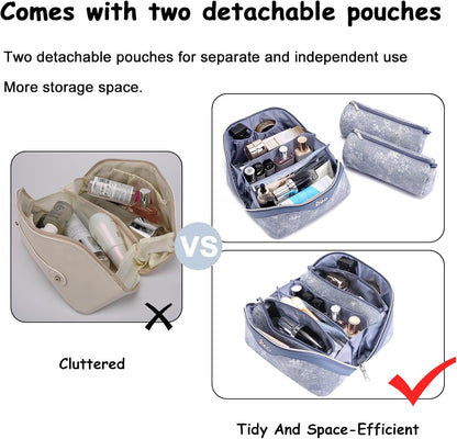 Travel Makeup Bag Cosmetic Bags for Women: 3 Sets Large Capacity Make up Bag - Portable Toiletry Bags with Handle for Women(05-Blue)