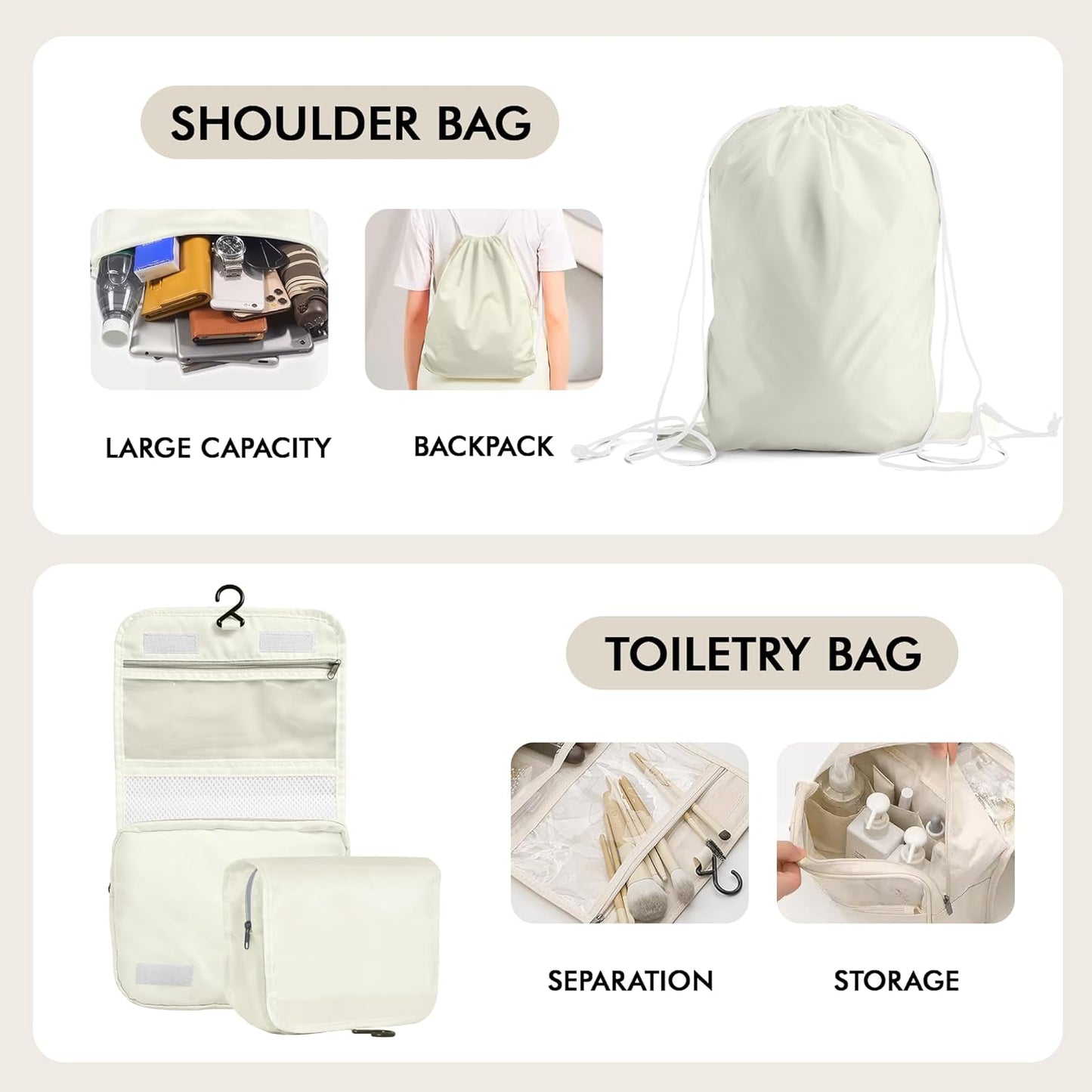 WVM Packing Cubes for Travel, 8 Set Luggage Organizer Bags with Shoe Bag, Toiletry Bag & Laundry Bag, Travel Accessories Essentials Packing Organizer, Beige