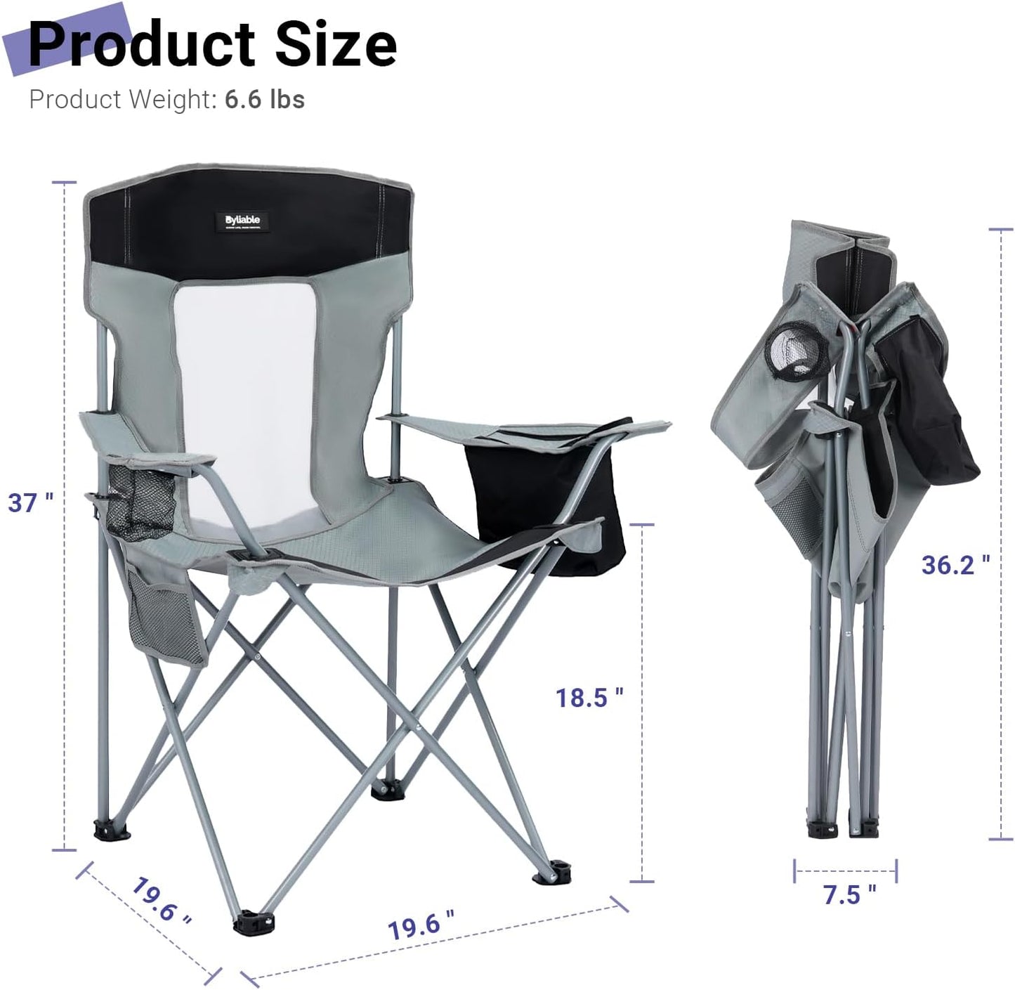Camping Folding Chair Outdoor Lawn Portable Lightweight Camp Folding Chairs for Adult Outside with Cup Holder, Cooler Pouch & Side Pocket for Camping, Beach, Fishing, Sports or Tailgating Events