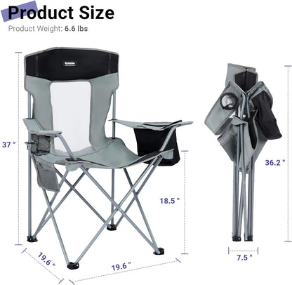 Camping Folding Chair Outdoor Lawn Portable Lightweight Camp Folding Chairs for Adult Outside with Cup Holder, Cooler Pouch & Side Pocket for Camping, Beach, Fishing, Sports or Tailgating Events