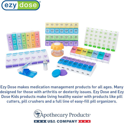 EZY DOSE Slide Pill Organizer, Stylish Medication Storage Case with Durable BPA-Free Plastic with Aluminum Exterior, Large 7-Day Weekly Compartments, Tablets, Vitamins, Compact, 9-Inch, Gray