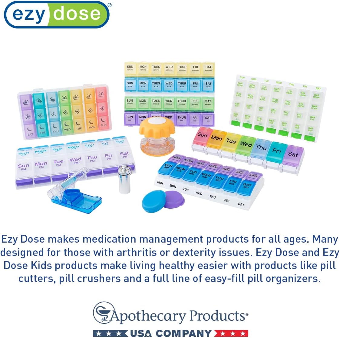 EZY DOSE Moisture-Proof Pill Case, Medicine Planner, Vitamin Organizer Box, Travel-Friendly, Latch-Closure to Secure Contents, 8 Individual Compartments of Multiple Sizes with Tight Seal, Large, Green