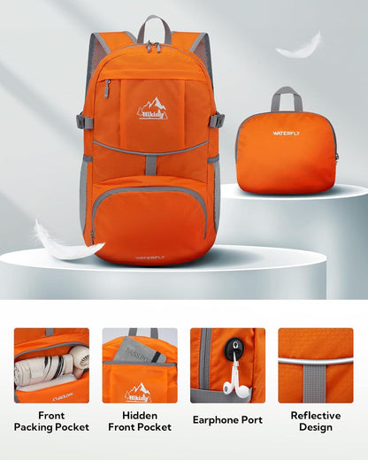 WATERFLY Hiking Foldable Daypack Backpack: 25L Ultra Lightweight Packable Waterproof Outdoor Travel Day Pack for Woman Man