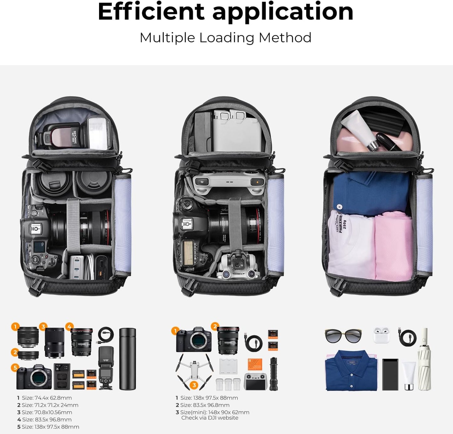 K&F Concept Camera Sling Bag Crossbody Bag Camera Shoulder Backpack DSLR/SLR/Mirrorless Photography Bags Compatible with Canon/Nikon/Sony/Fuji/Gopro/DJI