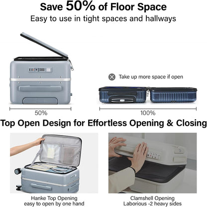 Hanke 28 Inch Luggage with Cup Holder and Charge,Top Opening Hard Shell Suitcases with Wheels and Dividers,Aluminum Frame Trunk Luggage Extra Large Suitcase with Lock for Travel,Gray