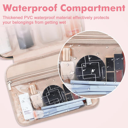 Wedama Toiletry Bag for Women, Large Cosmetic Travel Bag, Hanging Toiletry Bag for Bathroom, Thickened PVC Waterproof Makeup Bag, Toiletries Bag for Travel Business Trips and Camping, Baby Pink
