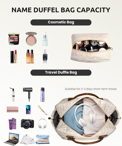 Initial Duffle Bag with Shoe Compartment, Personalized Weekender Bag, Monogram Overnight Bag for Women with Trolley Sleeve & Wet Pocket, Letter Travel Bag with Makeup Bag (Letter K)