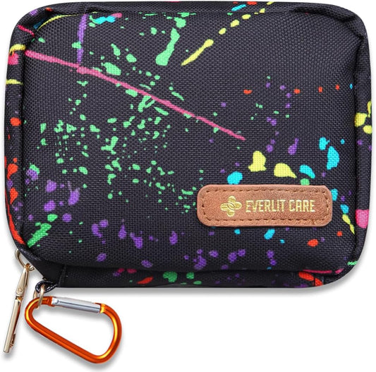 EVERLIT Mini Rescue Pack | 105 Medical Essentials Organized in Portable Storage Bag | Pocket Size Kids First Aid Kit with D Ring | Small Family-Friendly Travel Medical Kit (Splatter)