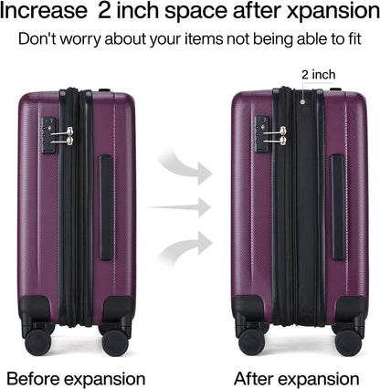 Hanke Expandable Hard Shell Luggage Sets 2 piece Carry on Luggage with Wheels Suitcases Lightweight Checked Tsa Luggage Rolling Large Suitcase Travel Luggage Bag Woman Men 20/29 Inch(Purple)