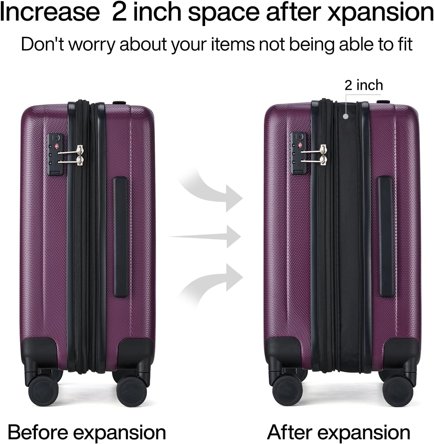 Hanke 24 Inch Expandable Checked Luggage Lightweight PC Hard Case luggage Suitcases with Wheels Travel Luggage Rolling Large Suitcase Travel Luggage Bag for Go To University (Purple)