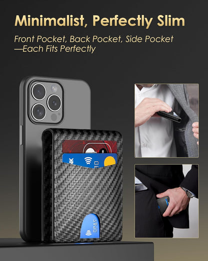 2025 Upgraded Minimalist Wallet for Men - RFID Blocking Credit Card Holder Case Leather Pop Up Aluminum Wallet with Cash Slot, Front Pocket ID Window Gift Boxed (Carbon Fiber - with Airtag Holder)