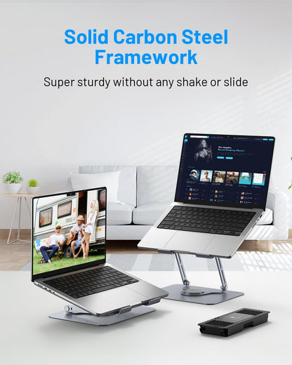 Laptop Cooling Stand with Detachable Thermoelectric Cooler, Adjustable Height & Angle, 360 Rotation Base, Carbon Steel Framework, Ultra-Quiet & Super Sturdy for up to 15.6” Laptop (Grey)