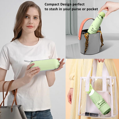 BAODINI Travel Mini Umbrella for Purse With Case Small Compact UV Sun Protection Sun Lightweight Tiny Pocket Umbrella for Women Kids and Men