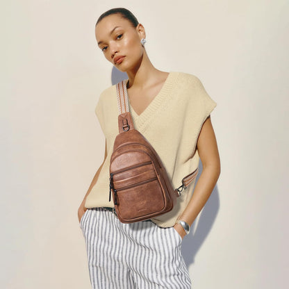 Sling Bag for Women Crossbody Bags Fanny Packs Over Shoulder Bag Sling Purse Backpack Vegan Leather Travel Brown