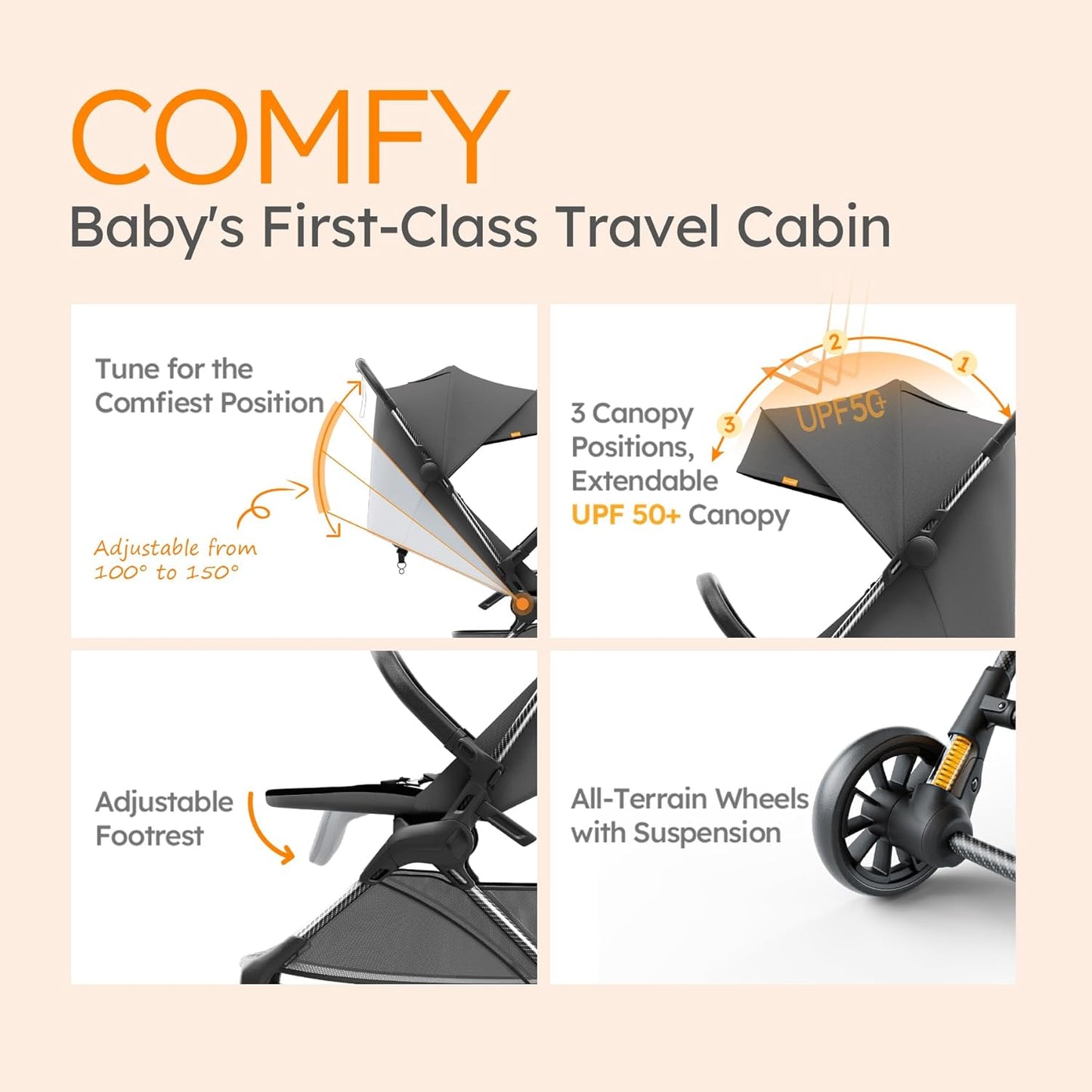 MAMAZING Ultra Air X Travel Stroller - Ultra-Lightweight Under 10 lbs, Carbon Fiber Frame & Airplane Friendly, Lightweight Stroller with Reclining Seat, UPF 50+ Canopy & Travel Bag