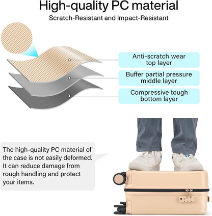 Hanke 16 Inch Underseat Carry On Luggage, Airline-Approved Hard Shell Small Suitcase with Spinner Wheels, Lightweight Tsa Lock Travel Luggage for Short Trips(Cuba Sand)