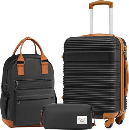 LONG VACATION 3 Piece Carry On Luggage 20 Inch Suitcase with Spinner Wheels, ABS+PC Hardshell Suitcase set with TSA Lock & YKK Zipper