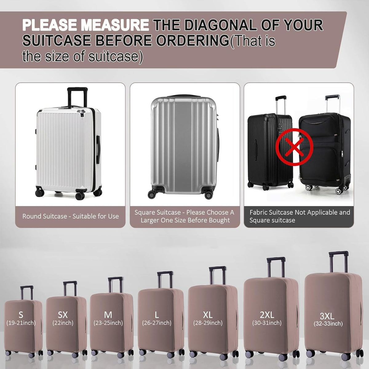 Travel Luggage Cover Suitcase Protector Scratch-Resistant Fit 19-31 Inch, Not Included Suitcase (Khaki, SX(22-23 inch))