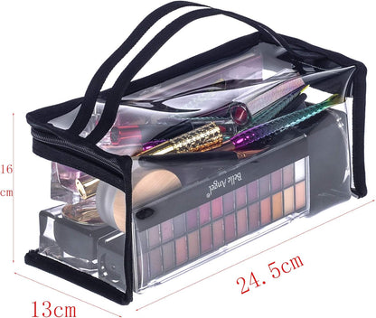Small Rectangular Clear PVC Makeup Bag Make Up Artist Tool Organizer Pouch Bag Transparent Vinyl Cosmetic Bag Actor Bag with Handle