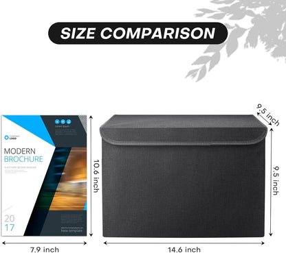 Large 22 Quart Linen Fabric Foldable Storage Bin Cube Organizer Basket with Flip-Top Lid & Handles, Clothes Blanket Box for Home, Office, Closet, Black, 4 Pack 14.6 x 9.5 x 9.5”