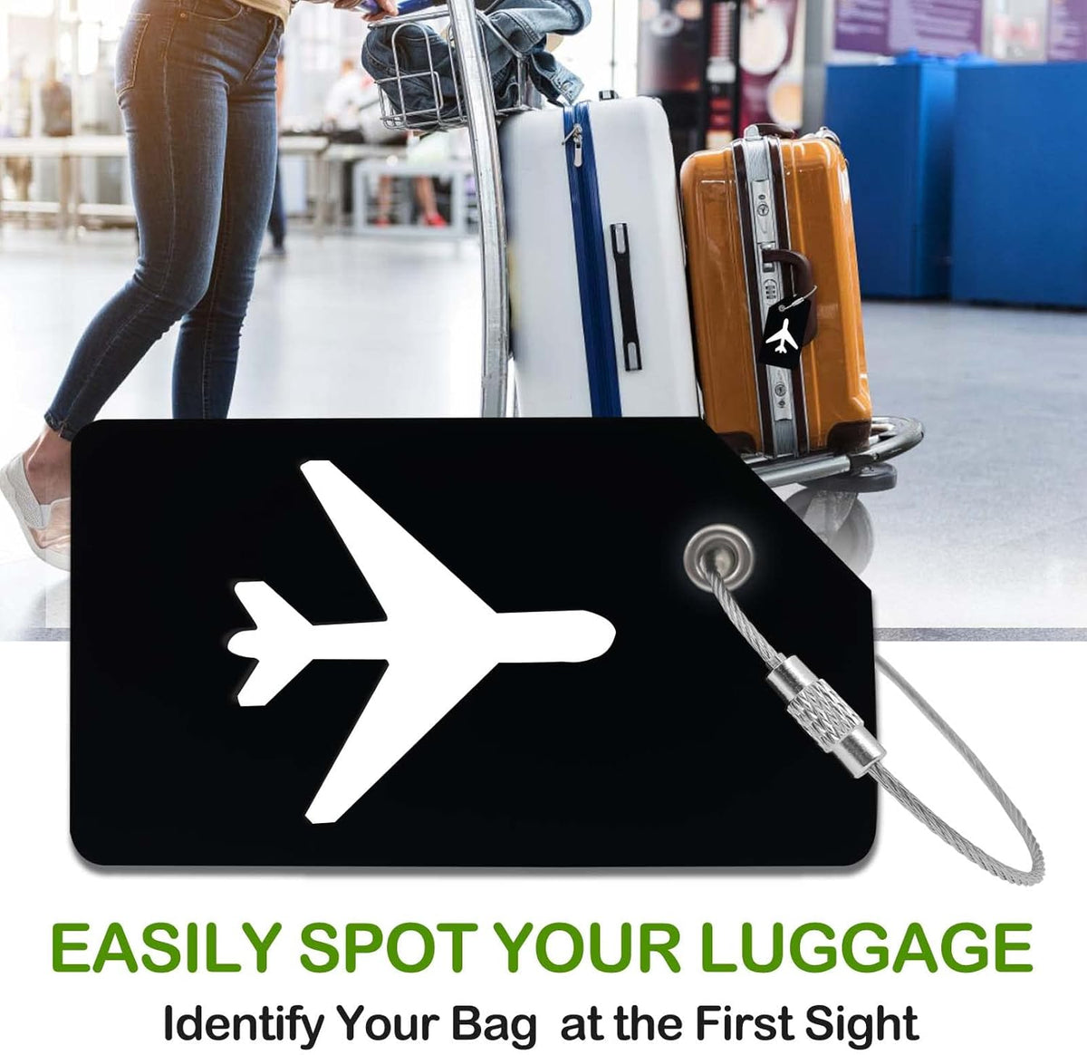 Luggage Tag 8 Pcak - Travel Essentials Accessories for Suitcases Quickly Identify, Travel Tags for Luggage, Backpacks, Bags, Baggage, Cruise Suitcases - Flexible & Bright Silicone (Black