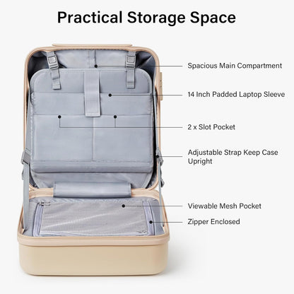 Hanke 16 Inch Underseat Carry On Luggage with Wheels Hard Shell Mini Small Suitcases Carry On Bag for Airline Approved TSA Luggage Lightweight Travel Suitcase(Cuba Sand)