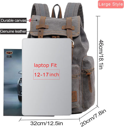 AUGUR High Capacity Canvas Vintage Backpack - for School College Hiking Travel 12-17" Laptop