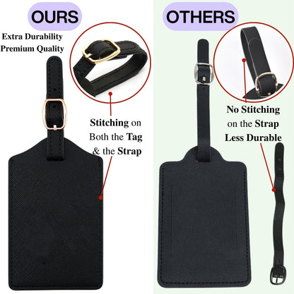 Luggage Tag PU Leather for Suitcase Baggage Handbag Travel Bag Label Suitcase Tag Label Tag w. Name Card & Privacy Cover (A)