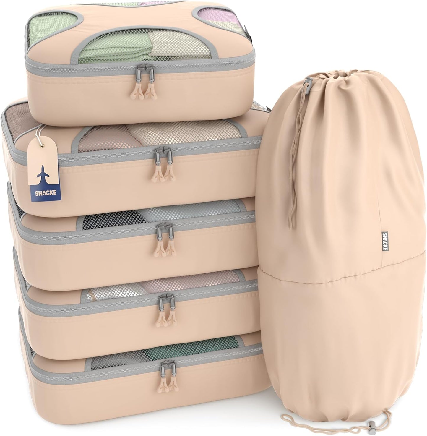 Shacke 6 Set Packing Cubes for Travel - Compression Packing Bags/Travel Organizer - Luggage Organizer Bags for Traveling - Travel Essentials for Women - Cruise Must Haves Packing List