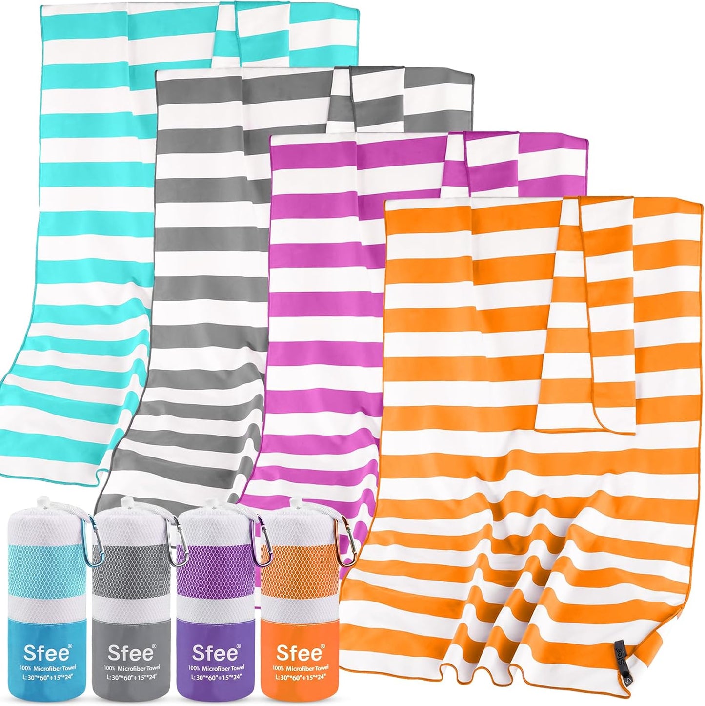 Sfee 2 in 1 Microfiber Travel Towel, Quick Dry Towel Camping Beach Towel Super Absorbent Compact Lightweight Sports Gym Towel Set for Gym, Hiking, Pool, Bath, Yoga (Small: 32''x16'')