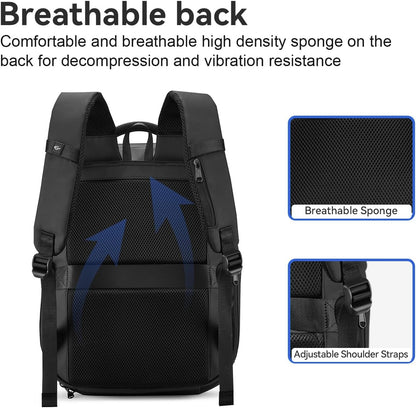 SOKOK Carry On Travel Backpack Waterproof Business Backpack with Laptop Compartment, Slim Hardshell Computer Backpack for Men and Women, Black