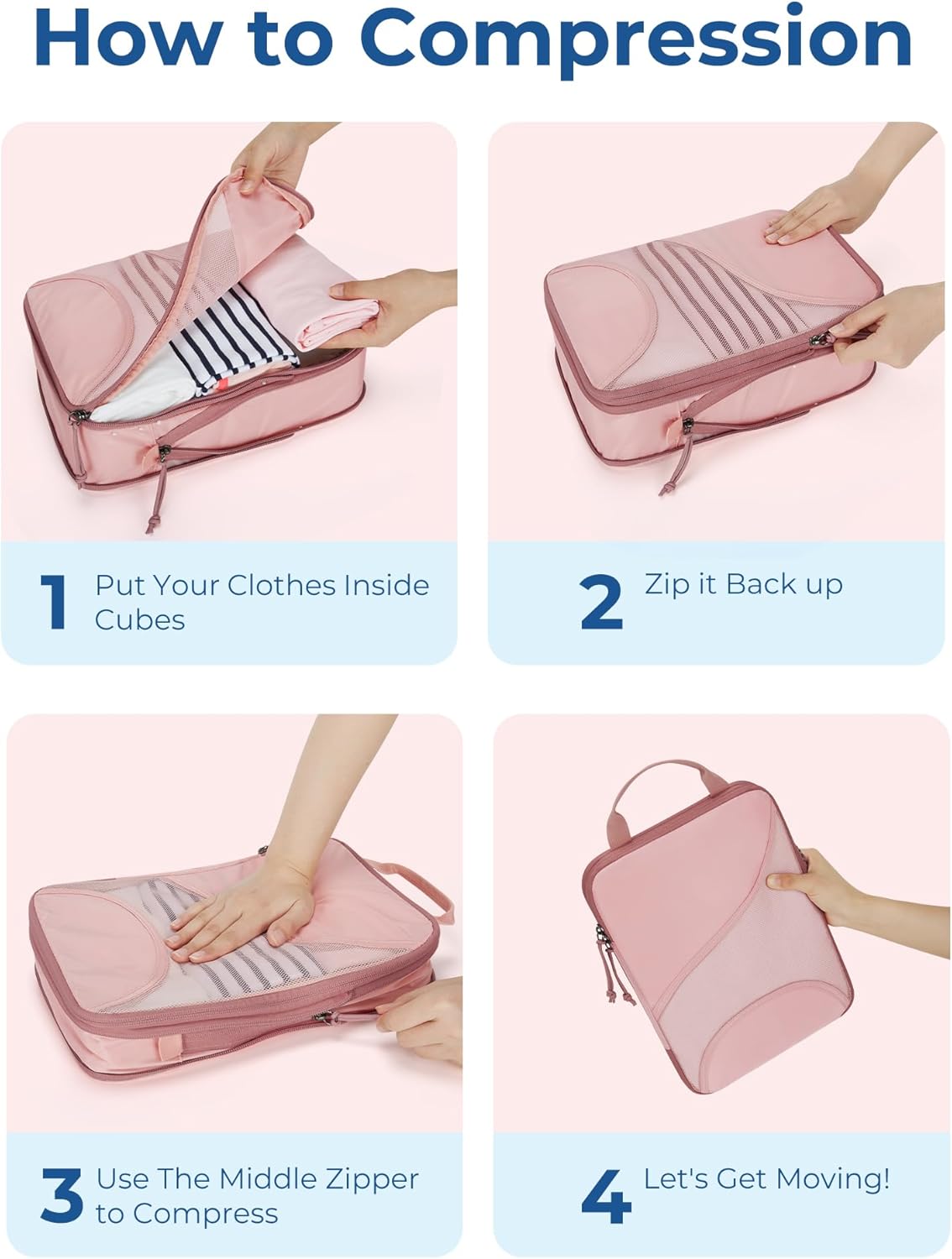 BAGSMART Compression Packing Cubes - 6 Set Travel Packing Cubes for Suitcases, Compression Suitcase Organizers with Shoe Bag
