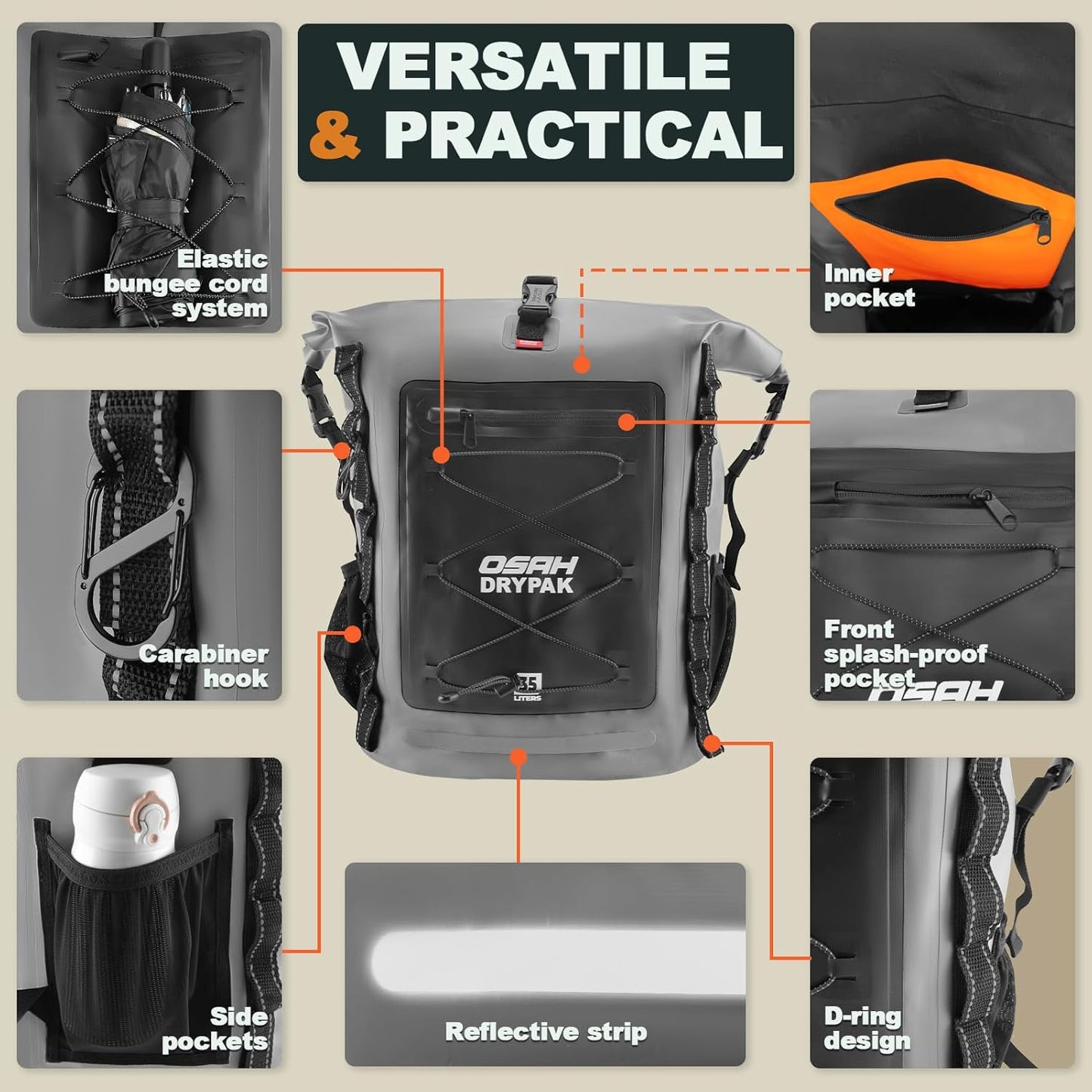 Waterproof Backpack Dry Bag 35L/55L/85L – Heavy Duty Roll-Top Hiking Backpack for Travel, Kayaking, Boating, Camping, Rafting and Fishing